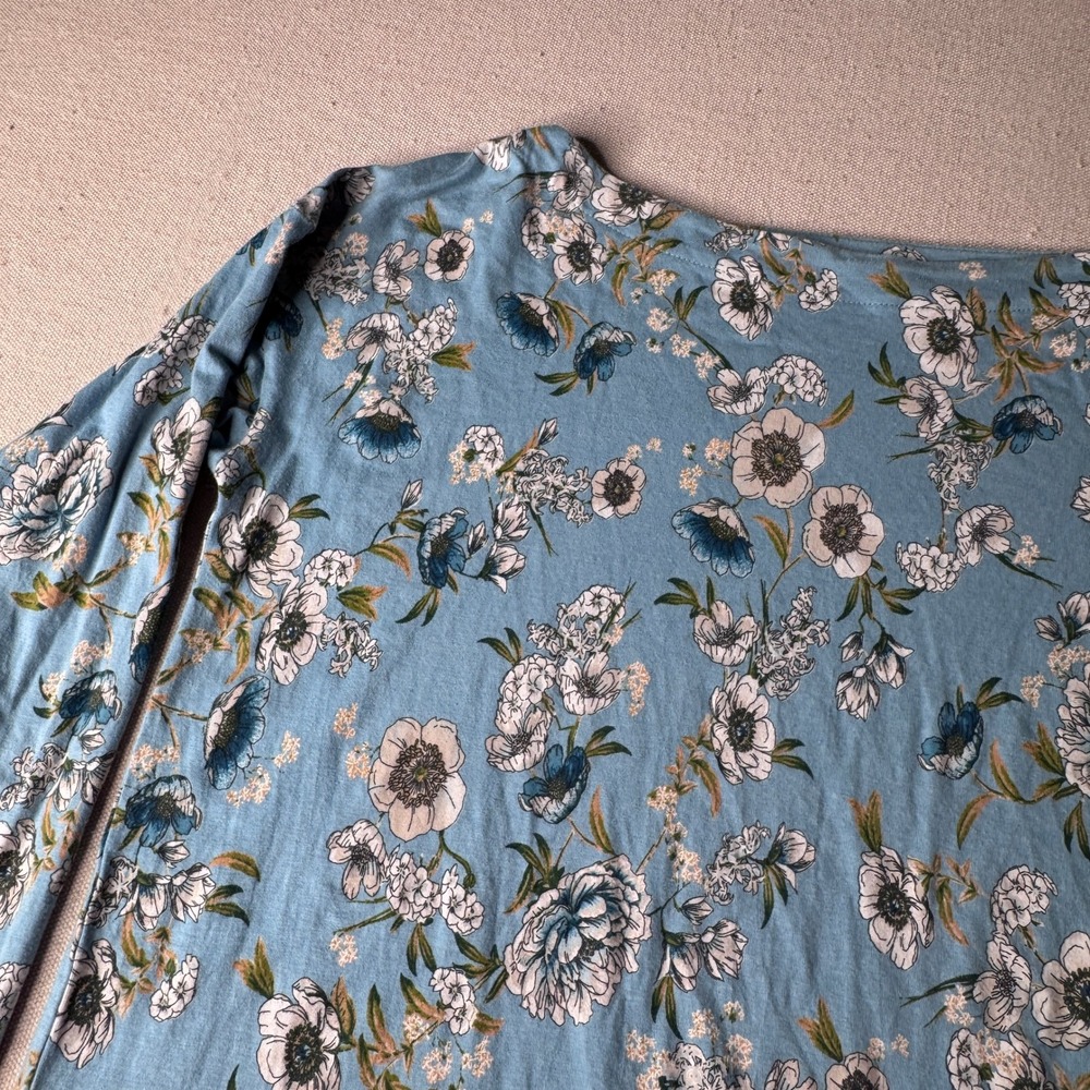 J. Jill Luxe Supima Boat-Neck Tee Blue Floral Long Sleeve Top XS